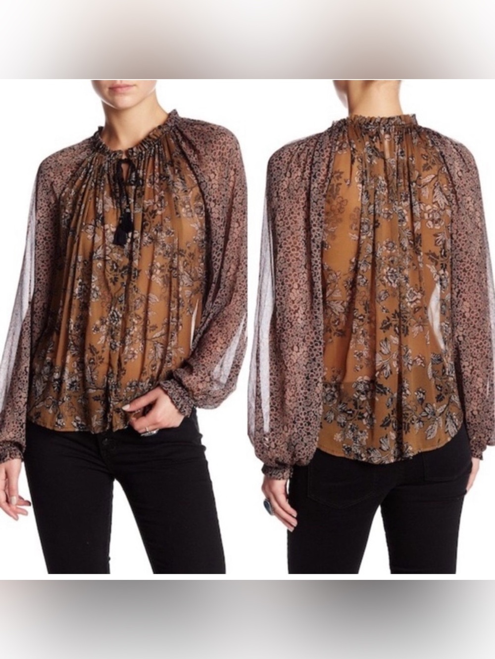 Free People Hendrix Floral Sheer Peasant Blouse